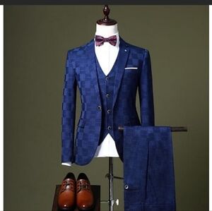 Men's Blue Checkered Suit